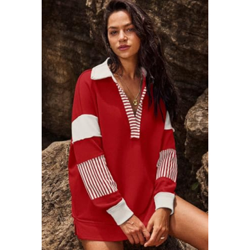 ReachMe Women's Oversized Striped Sweatshirt Comfortable & Stylish