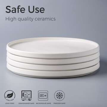 AmorArc Stoneware Dinner Plates Set of 4, 10.5 Inch Reactive Matte Glaze Ceramic Plates Set, Modern Dinnerware Dish set for Kitchen, Microwave, Dishwasher Safe, Scratch Resistant - Matte White
