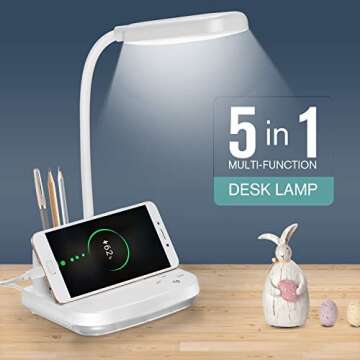 NovoLido LED Desk Lamp with Adapter, Rechargeable Desk Lamp with USB Charging Port, Pen Holder, 4 Co...