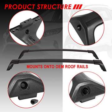 Auto Dynasty OE Style Matte Black Roof Rack Rail Cross Bars w/ABS Mounting Brackets Compatible with Toyota Rav4 19-20