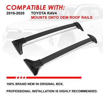 Auto Dynasty OE Style Matte Black Roof Rack Rail Cross Bars w/ABS Mounting Brackets Compatible with Toyota Rav4 19-20