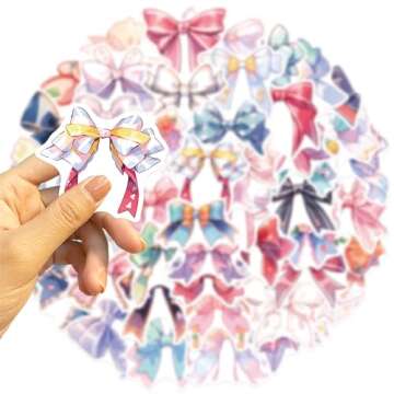Bows Aesthetic Stickers for Girls, 50PCS Vintage Anime Bow-Knot Stickers, Vinyl Waterproof Pink Bows...