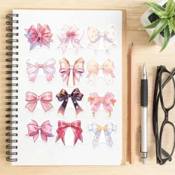 Bows Aesthetic Stickers for Girls, 50PCS Vintage Anime Bow-Knot Stickers, Vinyl Waterproof Pink Bows Stickers for Water Bottle Laptop Scrapbook Journal, Gifts for Kids Teens Women
