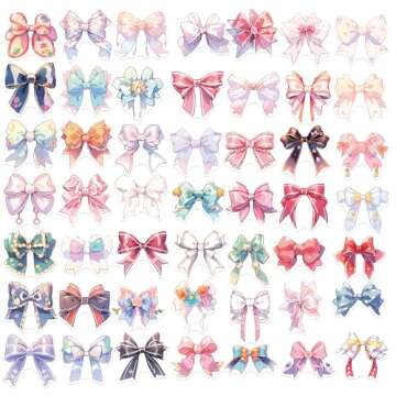 Bows Aesthetic Stickers for Girls, 50PCS Vintage Anime Bow-Knot Stickers, Vinyl Waterproof Pink Bows Stickers for Water Bottle Laptop Scrapbook Journal, Gifts for Kids Teens Women
