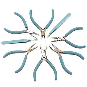 The Beadsmith Fashion Color Pliers – Set of 8 Slimline Color-Coordinated Tools – Matching Clutch in Light Blue – Jewelry Making Supply Kit to Create Necklaces, Bracelets, Earrings & More