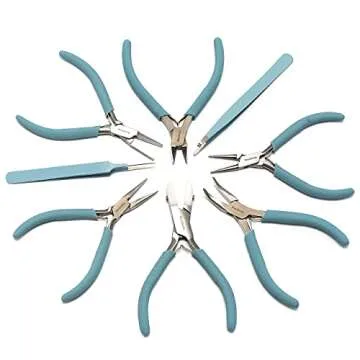 The Beadsmith Fashion Color Pliers – Set of 8 Slimline Color-Coordinated Tools – Matching Clutch in Light Blue – Jewelry Making Supply Kit to Create Necklaces, Bracelets, Earrings & More
