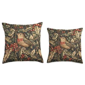 Vintage Christmas Songbird Tapestry Throw Pillow