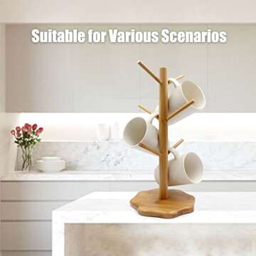 Gihunk Eco-Friendly Bamboo Mug Tree for 6 Mugs