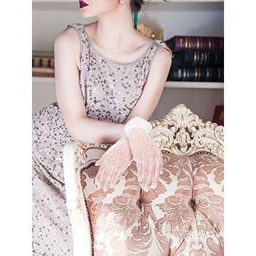 SATINIOR Lace Gloves for Women Bridal Floral Mesh Gloves Elegant Summer Courtesy Gloves for Wedding Tea Party Opera (White,Simple Style)