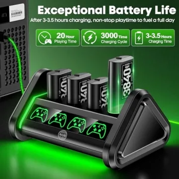 Rechargeable Battery for XboxOne/Xbox Series X|S, 4 x 3840mWh Xbox Battery, Xbox Series Battery Charger Station for XboxOne S|X /Elite Controllers