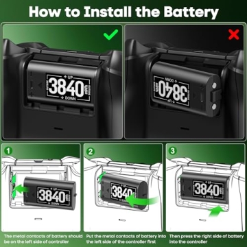 Rechargeable Battery for XboxOne/Xbox Series X|S, 4 x 3840mWh Xbox Battery, Xbox Series Battery Charger Station for XboxOne S|X /Elite Controllers