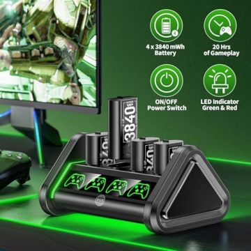 Rechargeable Battery for XboxOne/Xbox Series X|S, 4 x 3840mWh Xbox Battery, Xbox Series Battery Charger Station for XboxOne S|X /Elite Controllers
