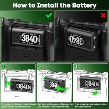 Rechargeable Battery for XboxOne/Xbox Series X|S, 4 x 3840mWh Xbox Battery, Xbox Series Battery Charger Station for XboxOne S|X /Elite Controllers