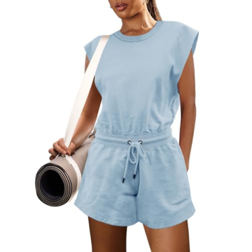 LAMISSCHE Women’s Workout Romper - Casual Sleeveless Jumpsuit with Pockets and Open Back Design