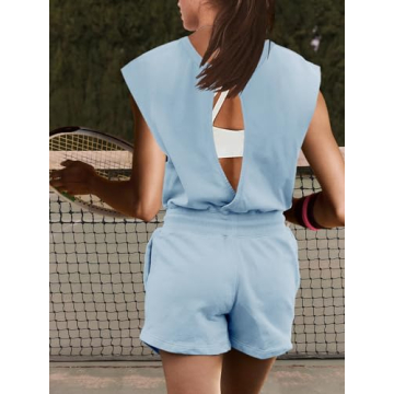 LAMISSCHE Womens Stylish Workout Romper with Pockets