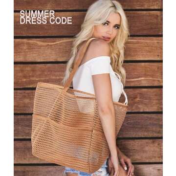 KALIDI Casual Mesh Tote Bag for Beach and Picnic