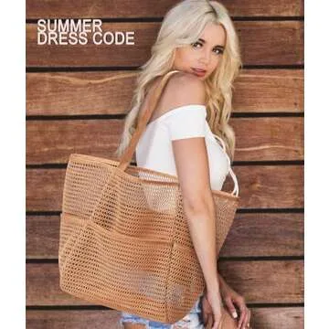 KALIDI Casual Mesh Tote Bag for Beach and Picnic