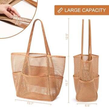KALIDI Casual Mesh Tote Bag for Beach and Picnic