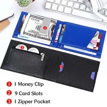 FEITH&FELLY Men Bifold Wallet with Money Clip - Leather Minimalist Front Pocket RFID Blocking