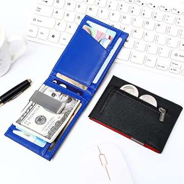 FEITH&FELLY Men Bifold Wallet with Money Clip - Leather Minimalist Front Pocket RFID Blocking