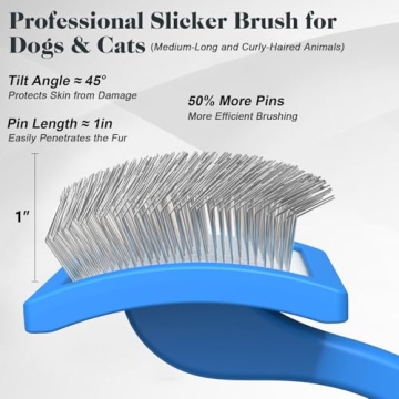 Professional Grooming Brush for Dogs & Comb Set (Blue)