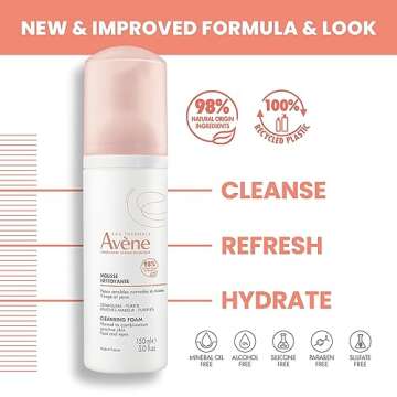 Avene Cleansing Foam - Soap-Free Foaming Face Wash - Normal, Combination, Oily Skin- Sensitive Skin - 5.07 Fl Oz