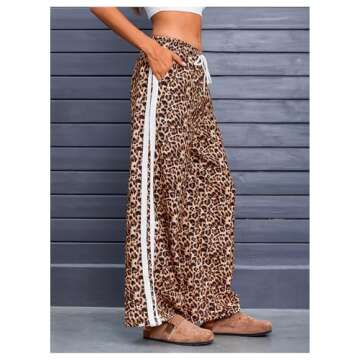 MakeMeChic Women's Women's Leopard Pants Side Stripe Cheetah Print Sweatpants Y2K Elastic Waist Straight Leg Pants