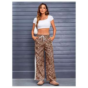 MakeMeChic Women's Women's Leopard Pants Side Stripe Cheetah Print Sweatpants Y2K Elastic Waist Straight Leg Pants
