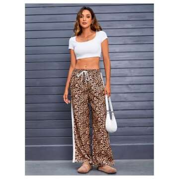 MakeMeChic Women's Women's Leopard Pants Side Stripe Cheetah Print Sweatpants Y2K Elastic Waist Straight Leg Pants