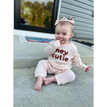 Toddler Baby Girl Boy Fall Winter Waffle Outfit Set Letter Printed Long Sleeve Sweatshirt Tops + Pan...