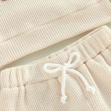 Toddler Baby Girl Boy Fall Winter Waffle Outfit Set Letter Printed Long Sleeve Sweatshirt Tops + Pants (Apricot, 0-3 Months)