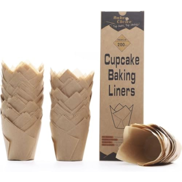 Bake Choice 200pcs Natural Tulip Cupcake Liners - Unbleached European Parchment for Baking