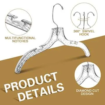 Wesiti 60 Pack Clear Plastic Hangers Bulk for Clothes 17" Crystal Cut Hangers for Coats Shirts Suits Clothing Store Home Closet(Classic)