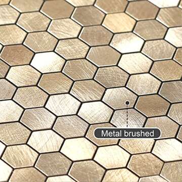 BeNice Peel and Stick Backsplash Kitchen Mosaic Tiles Penny Hexagon Small Metal Stickers(10PCS,Gold ...