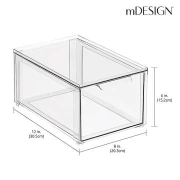mDesign Plastic Closet Organizer Bin w/Pull Out Drawer - Stackable Storage for Closet - Organization for Shoes, Clothes, Bags, Totes, Small Linens, and More - Lumiere Collection - 2 Pack - Clear