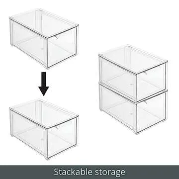 mDesign Stackable Storage Bins with Pull Out Drawer - Clear