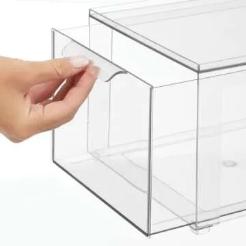 mDesign Stackable Storage Bins with Pull Out Drawer - Clear