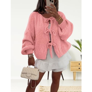 InterNos Bow Tie Chunky Knit Cardigan for Women