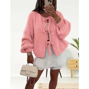 InterNos Bow Tie Chunky Knit Cardigan for Women