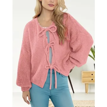 InterNos Bow Tie Chunky Knit Cardigan for Women
