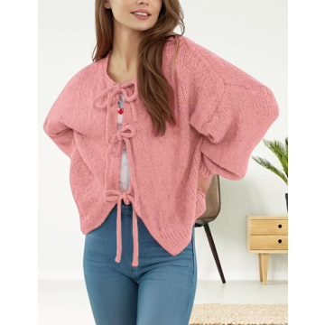 InterNos Bow Tie Chunky Knit Cardigan for Women