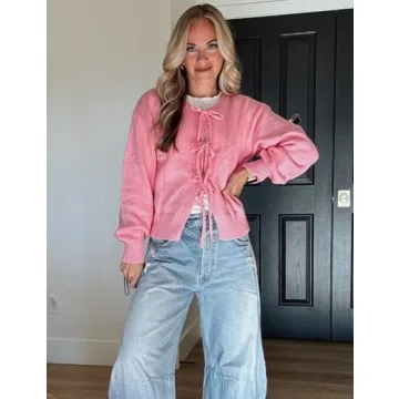 InterNos Bow Tie Chunky Knit Cardigan for Women