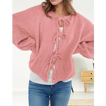 InterNos Bow Tie Chunky Knit Cardigan for Women