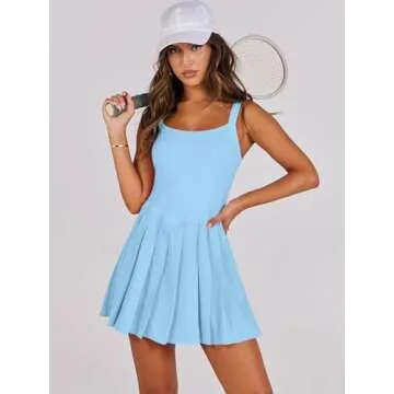 ANRABESS Women's Tennis Athletic Pleated Summer Mini Dress 2025 Golf Workout Build in Shorts Casual Romper Short Sundress Sky Blue Small