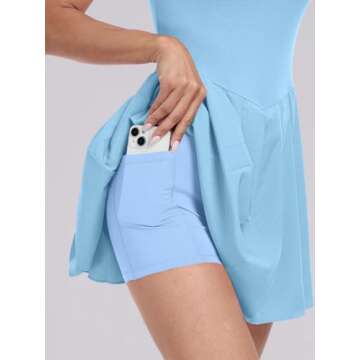 ANRABESS Women's Tennis Athletic Pleated Summer Mini Dress 2025 Golf Workout Build in Shorts Casual Romper Short Sundress Sky Blue Small