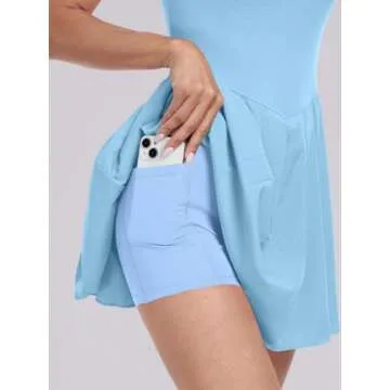 ANRABESS Women's Tennis Athletic Pleated Summer Mini Dress 2025 Golf Workout Build in Shorts Casual Romper Short Sundress Sky Blue Small