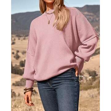 PRETTYGARDEN Woman Pullover Sweater 2025 Casual Oversized Blouses Dressy Drop Shoulder Lounge Wear Ribbed Knit Sweaters(Solid Pink,Small)