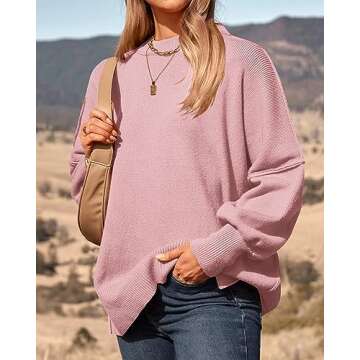 PRETTYGARDEN Woman Pullover Sweater 2025 Casual Oversized Blouses Dressy Drop Shoulder Lounge Wear Ribbed Knit Sweaters(Solid Pink,Small)