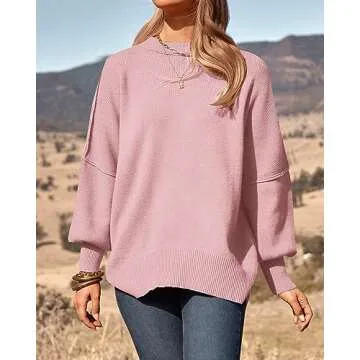 PRETTYGARDEN Woman Pullover Sweater 2025 Casual Oversized Blouses Dressy Drop Shoulder Lounge Wear Ribbed Knit Sweaters(Solid Pink,Small)