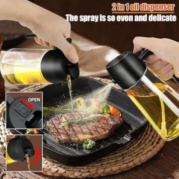 LUTITASD Oil Dispenser for Kitchen, 2 in 1 Oil Dispenser and Oil Sprayer, 470ml Glass Oil Sprayer fo...